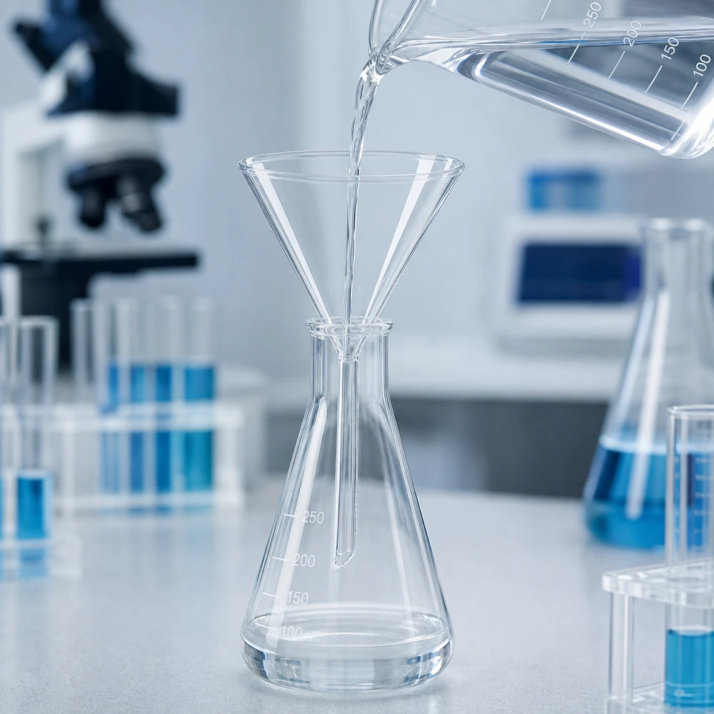 Funil ø100mm borosilicato ângulo 60 estilo curto Funil de laboratório de cabo curto em vidro borossilicato com 100 mm de diâmetro para aplicações químicas