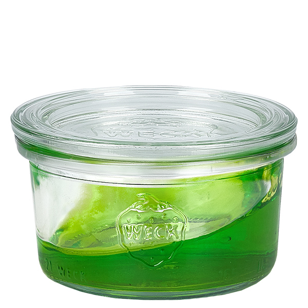 Conjunto de 12 copos de vidro Weck de 165ml com 12 tampas de vidro Conjunto de 12 copos de vidro Weck de 165ml com 12 tampas de vidro