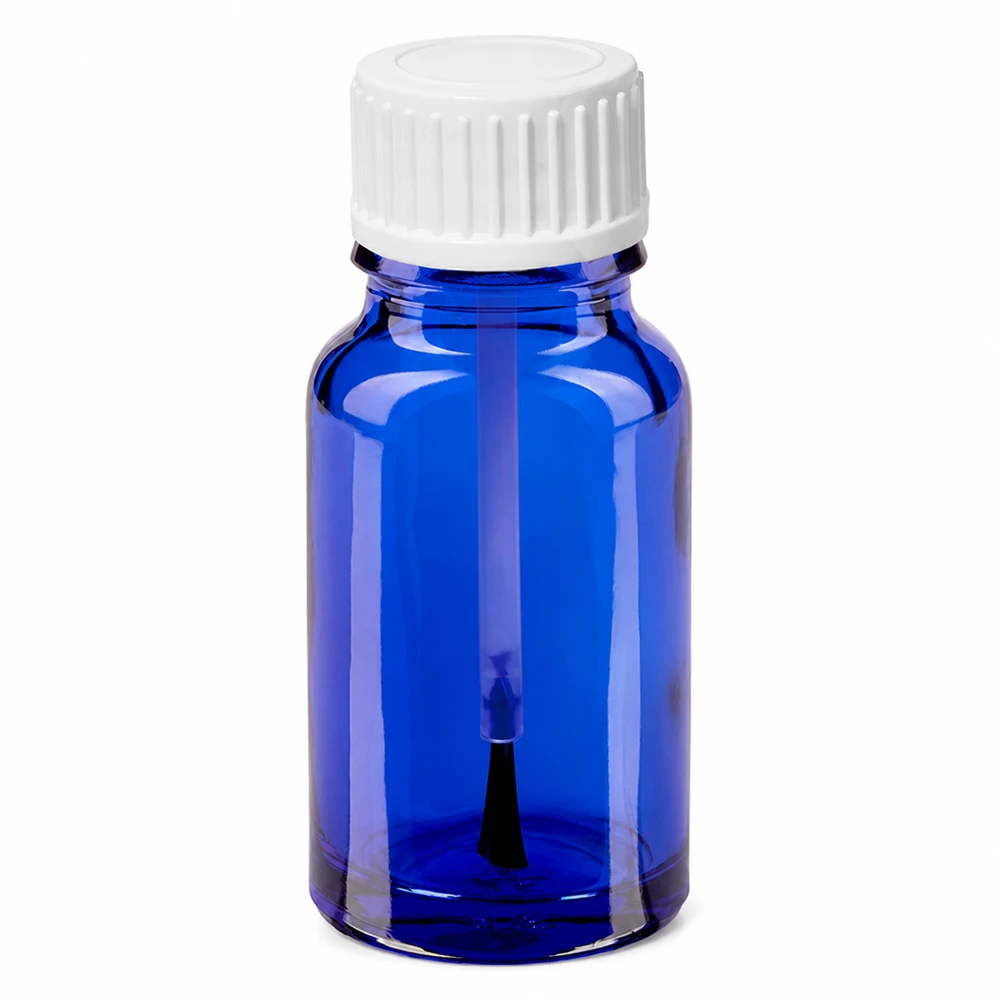 Frasco pincel de 10 ml azul com tampa branca para aplicações precisas