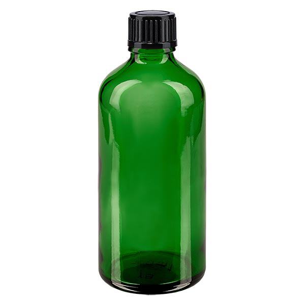 Frasco de farmácia verde 100ml tampa de rosca preta standard