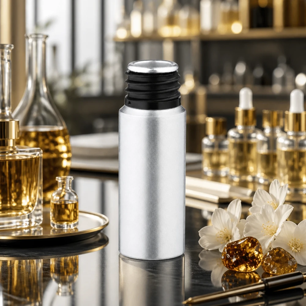 Frasco de alumínio decapado de 20ml Frasco elegante de 20 ml em alumínio com acabamento prateado mate para aplicações cosméticas profissionais