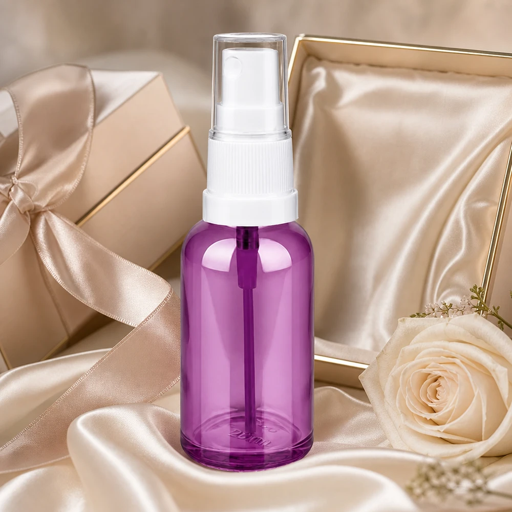 Frasco de spray de 30 ml branco/transparente Standard PurpleLine UT18/30 Frasco de spray elegante de 30 ml com design Purple Line para produtos cosméticos de luxo