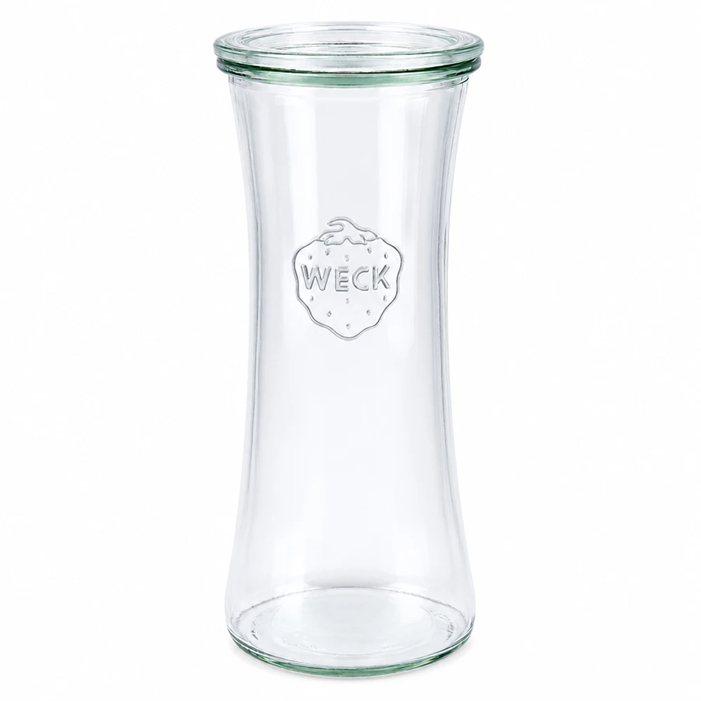Frasco para charcutaria WECK 700ml com tampa de vidro RR80 - frasco de conserva vazio com logótipo em fundo branco