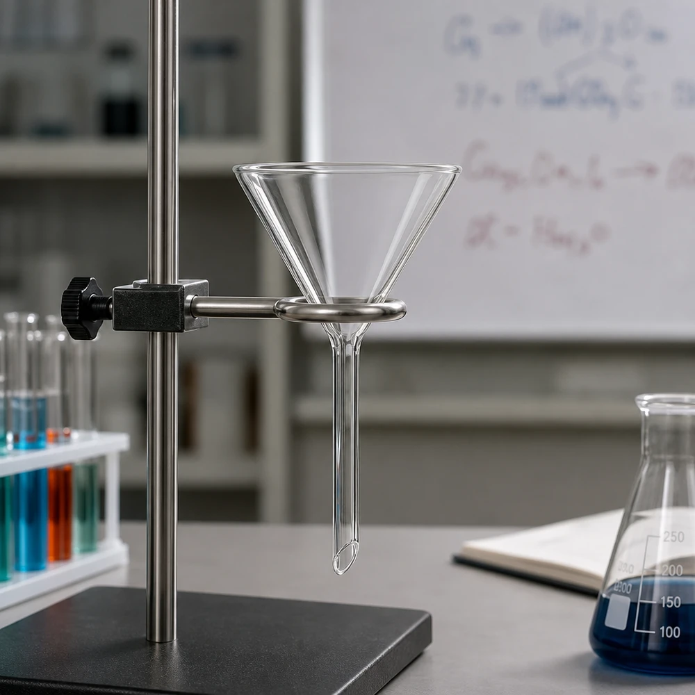 Funil ø60mm cal sodada, ângulo 60°, estilo curto Funil de laboratório transparente feito de material robusto de cal sodada com abertura de 60 mm para experiências químicas