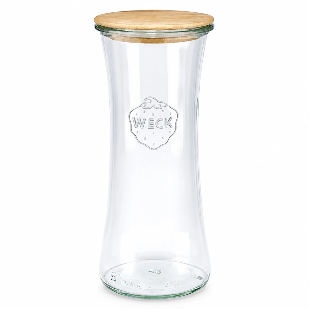 Frasco para charcutaria WECK 700ml RR80 com tampa de madeira Frasco para conservas Frasco de vidro transparente com tampa de bambu