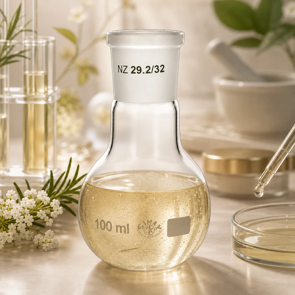 Frasco de pé 100ml com junta rectificada standard (29/32) Balão de laboratório compacto de 100 ml com rebordo esmerilado mate - ideal para trabalhos de síntese no laboratório
