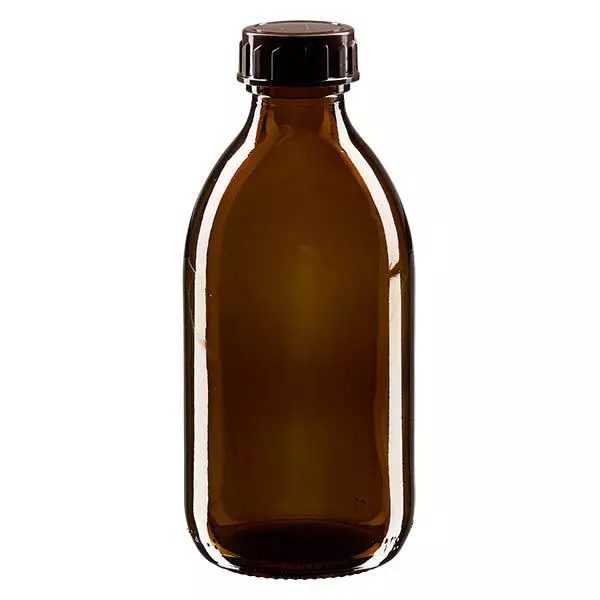 Frasco para medicamentos de 250ml castanho, com tampa ApoGlas castanha Frasco para medicamentos de 250ml castanho, com tampa ApoGlas castanha