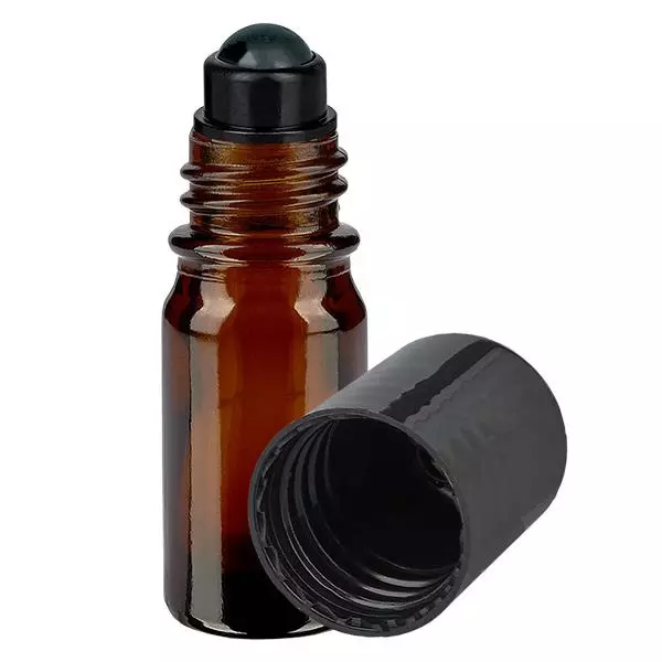 Frasco de farmácia castanho 5ml tampa roll-on preta Frasco de farmácia castanho 5ml tampa roll-on preta