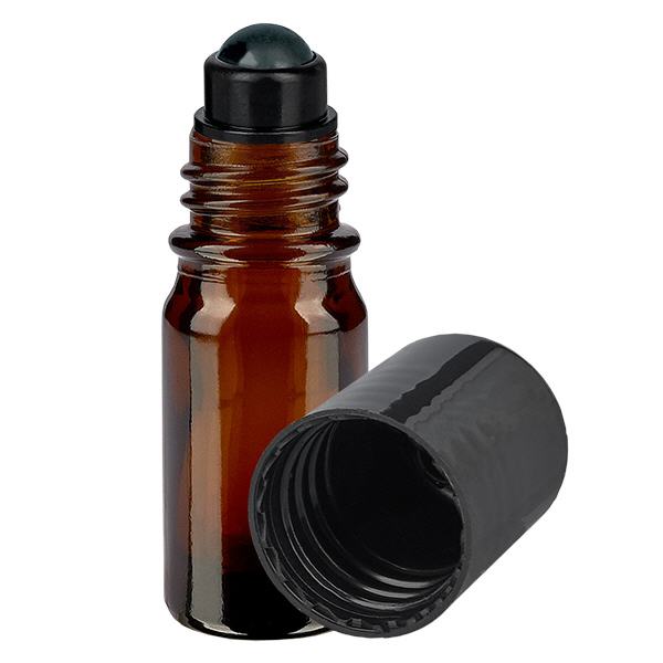Frasco de farmácia castanho 5ml tampa roll-on preta