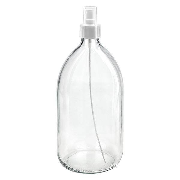 Frasco de medicamento de 1000ml transparente, com pulverizador de bomba branco ApoGlas