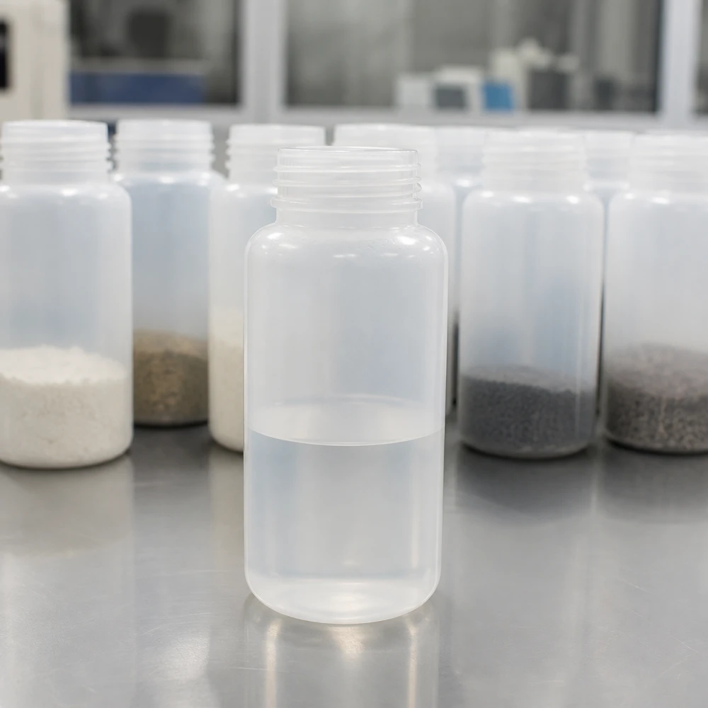 Frasco de laboratório de 1000 ml com gargalo largo e sem tampa Frasco de laboratório vazio de 1000 ml, de gargalo largo, em LDPE, sem tampa, para amostras em pó