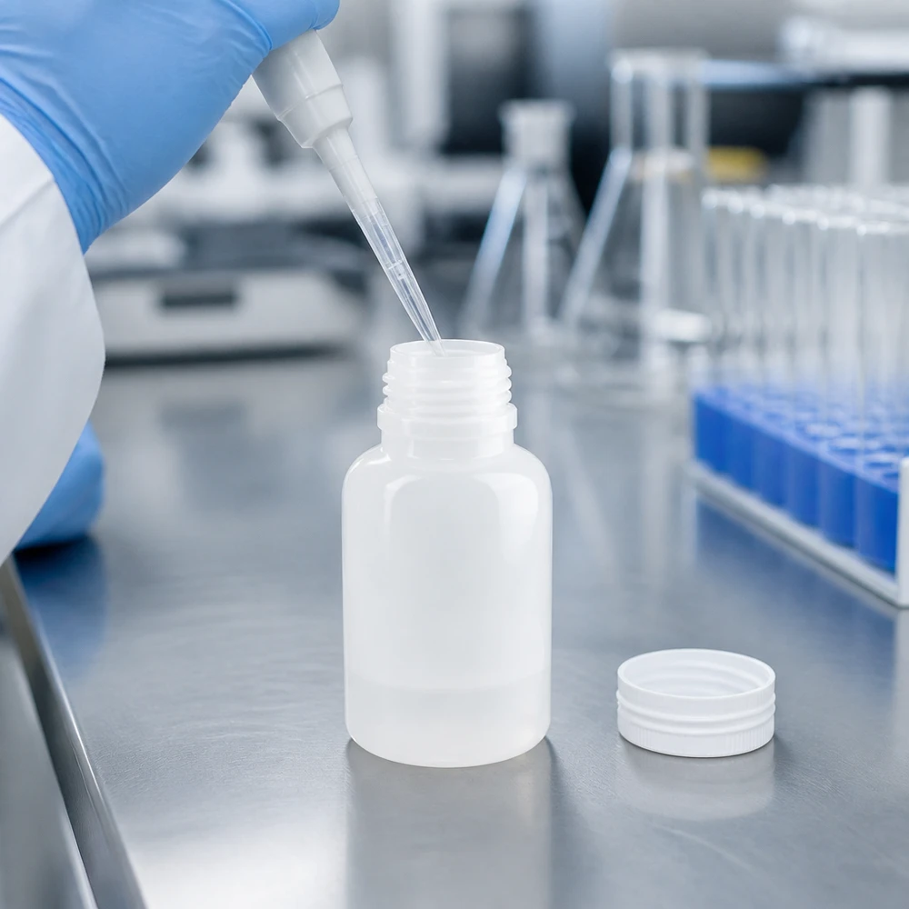 Frascos de plástico de gargalo largo de 250 ml, sem tampa, para pipetagem precisa em laboratório