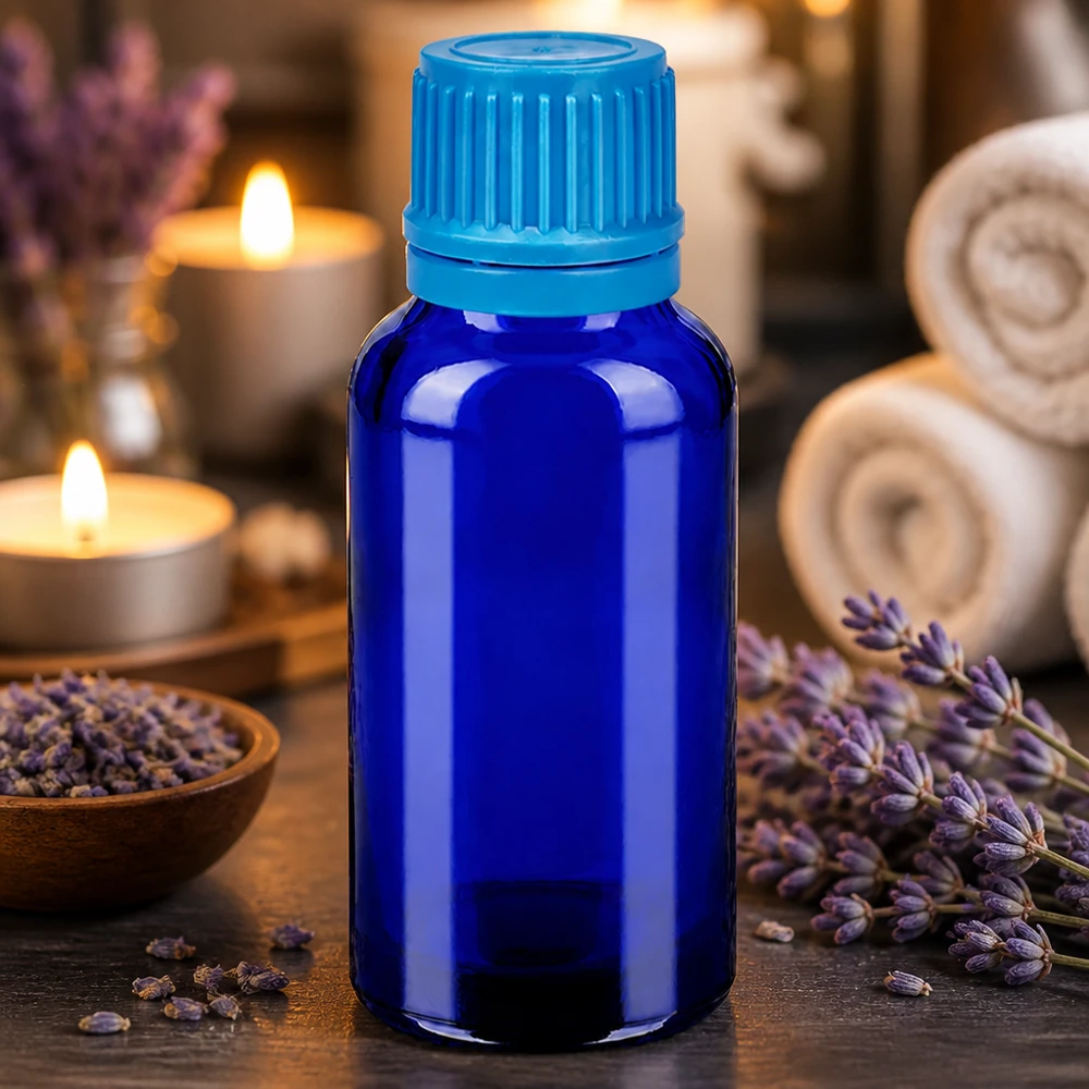 Frasco de vidro cobalto de alta qualidade de 30 ml com proteção UV para aromaterapia e remédios naturais