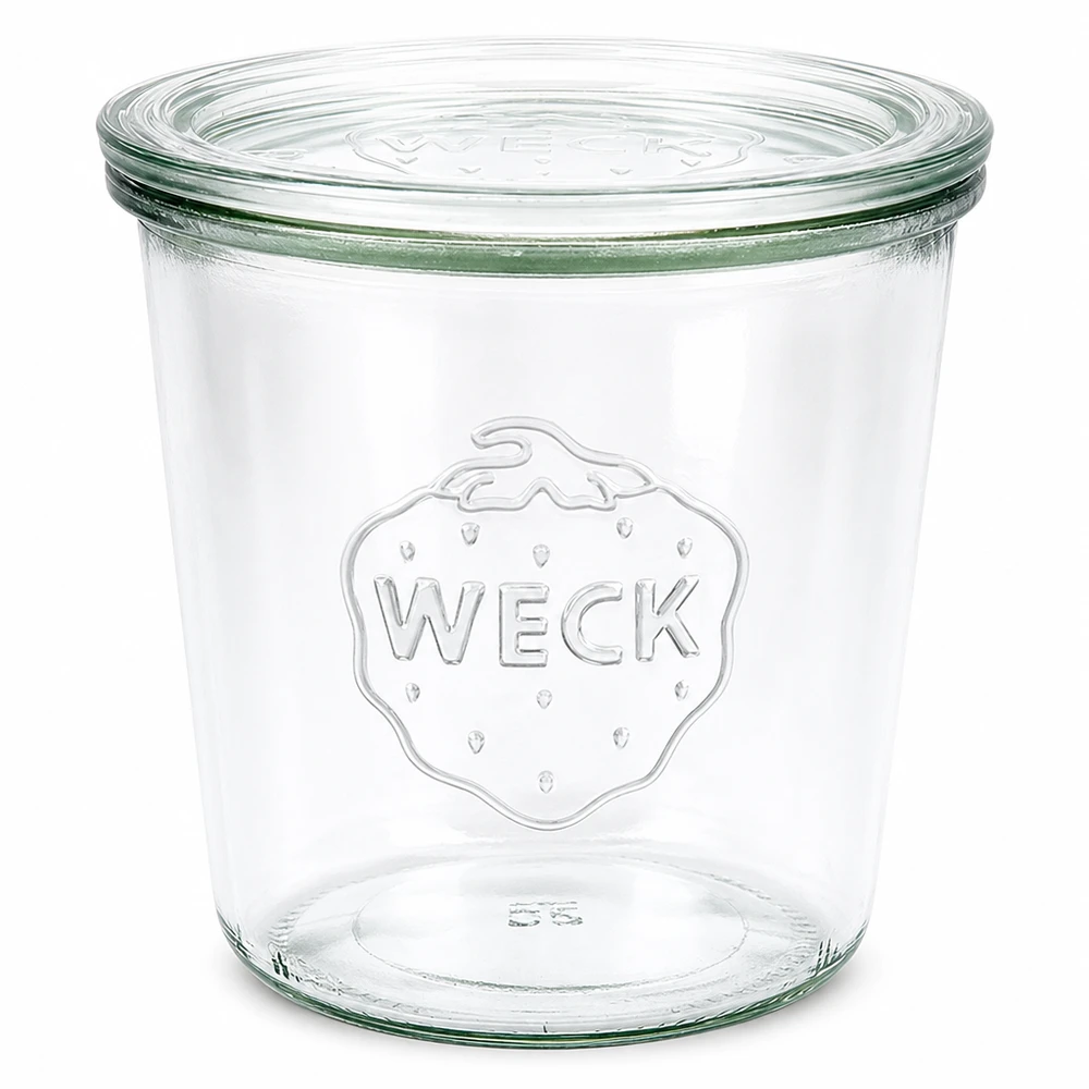 Frasco de vidro de 580 ml com tampa de vidro WECK RR100 Frasco de vidro WECK 580ml com tampa de vidro RR100 Frasco de vidro transparente para conservação e armazenamento