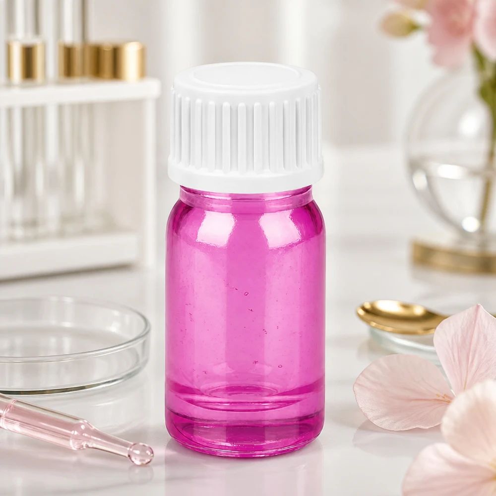 Frasco de vidro de 5 ml de cor púrpura transparente com tampa de conta-gotas com abertura de 0,9 mm para soros e óleos PurpleLine