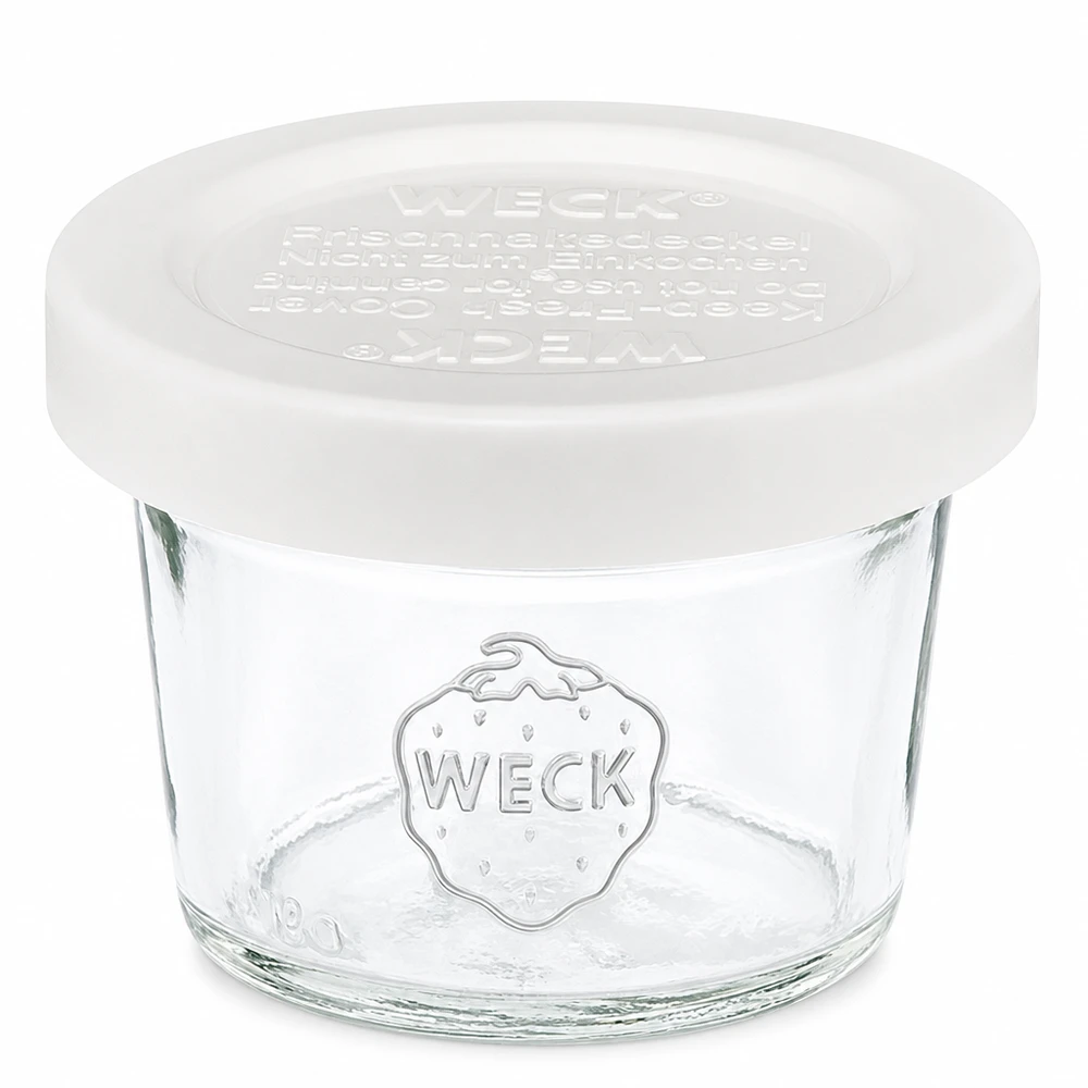 35ml Sturzglas mit Frischedeckel WECK RR40 Frasco de vidro WECK RR40 de 35 ml com tampa branca, pequeno frasco de conserva para compotas e pastas de barrar