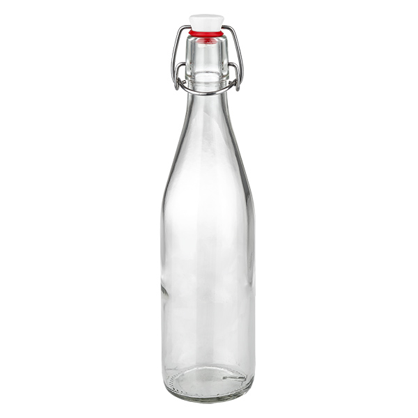 Garrafa de vidro de 500 ml com tampa basculante de porcelana, garrafa transparente com anel de vedação vermelho para bebidas