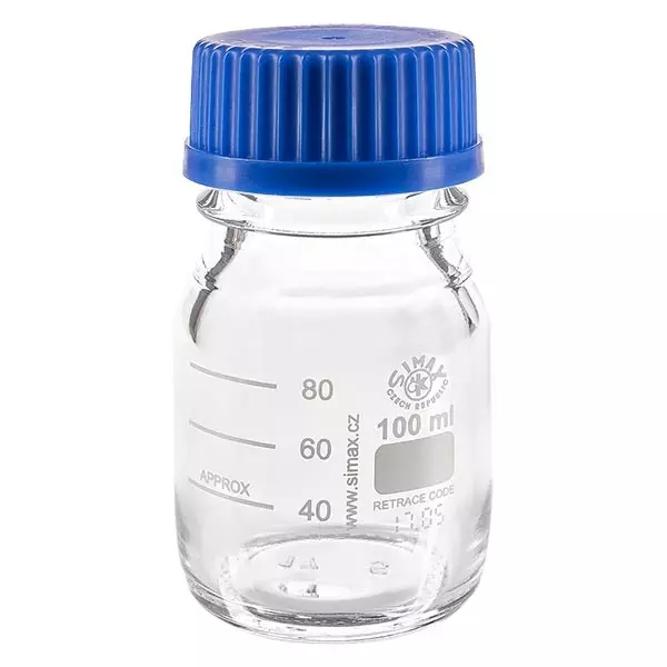 Frasco de laboratório roscado 100ml com tampa, borossilicato Frasco de laboratório roscado 100ml com tampa, borossilicato
