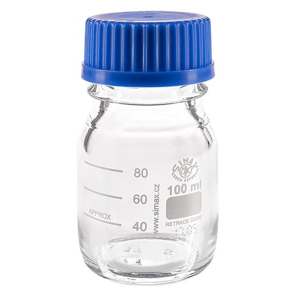 Frasco de laboratório roscado 100ml com tampa, borossilicato Frasco de laboratório roscado 100ml com tampa, borossilicato