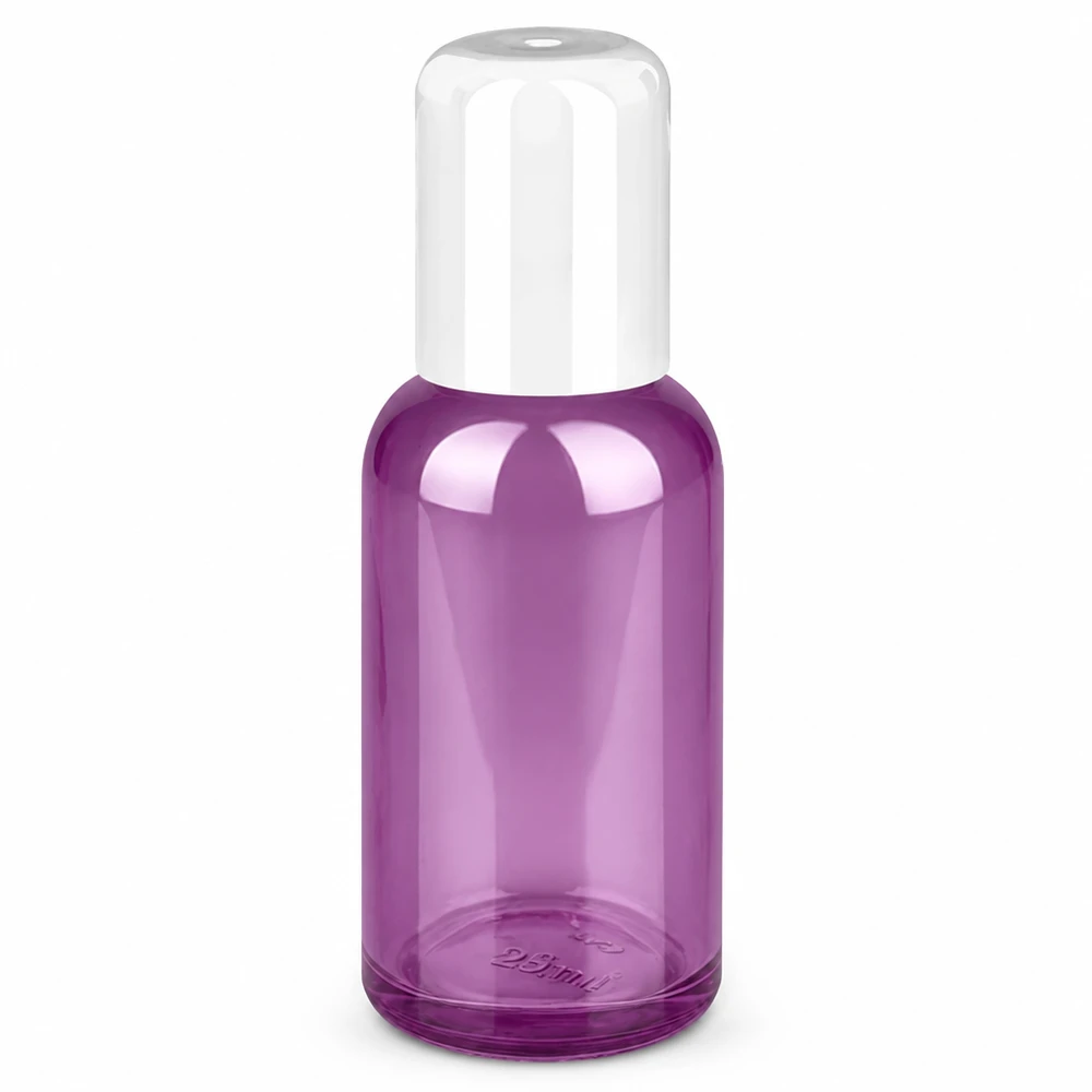Frasco roll-on de 30ml branco padrão PurpleLine UT18/30 Frasco roll-on de 30 ml em violeta transparente com tampa branca para cosméticos e perfumes