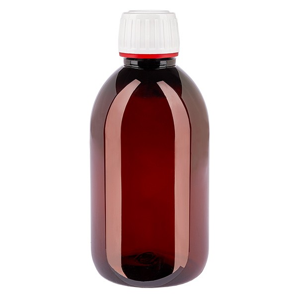 Frasco PET 250ml com tampa inviolável branca/vermelha Frasco PET 250ml com tampa inviolável branca/vermelha