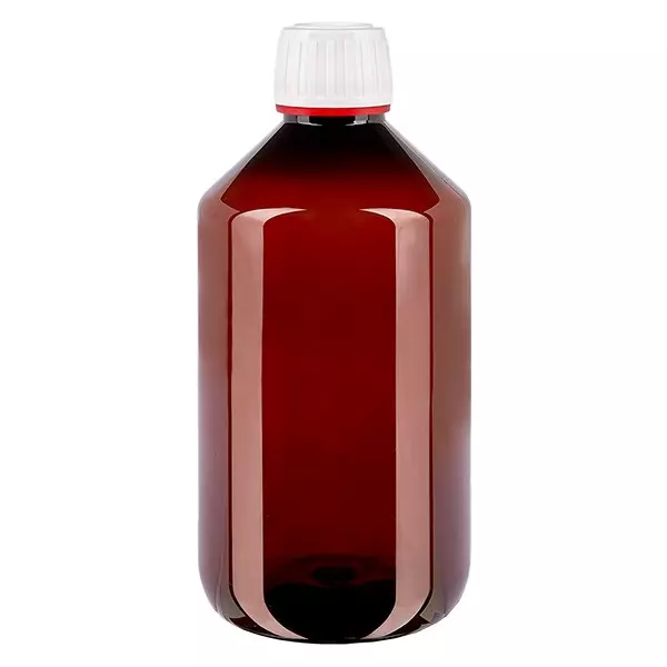 Frasco PET 500ml com tampa inviolável branca/vermelha Frasco PET 500ml com tampa inviolável branca/vermelha