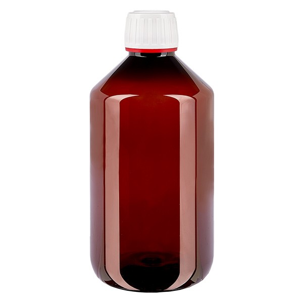 Frasco PET 500ml com tampa inviolável branca/vermelha Frasco PET 500ml com tampa inviolável branca/vermelha