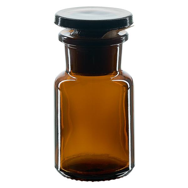 Frasco com ombro redondo 50ml castanho com gargalo largo e rolha de vidro