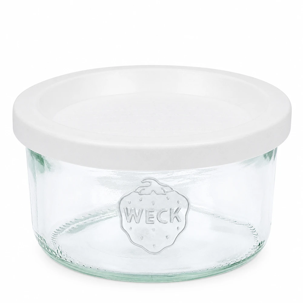WECK Frasco de vidro de 165 ml com tampa branca RR80 Frasco de vidro transparente para conservas