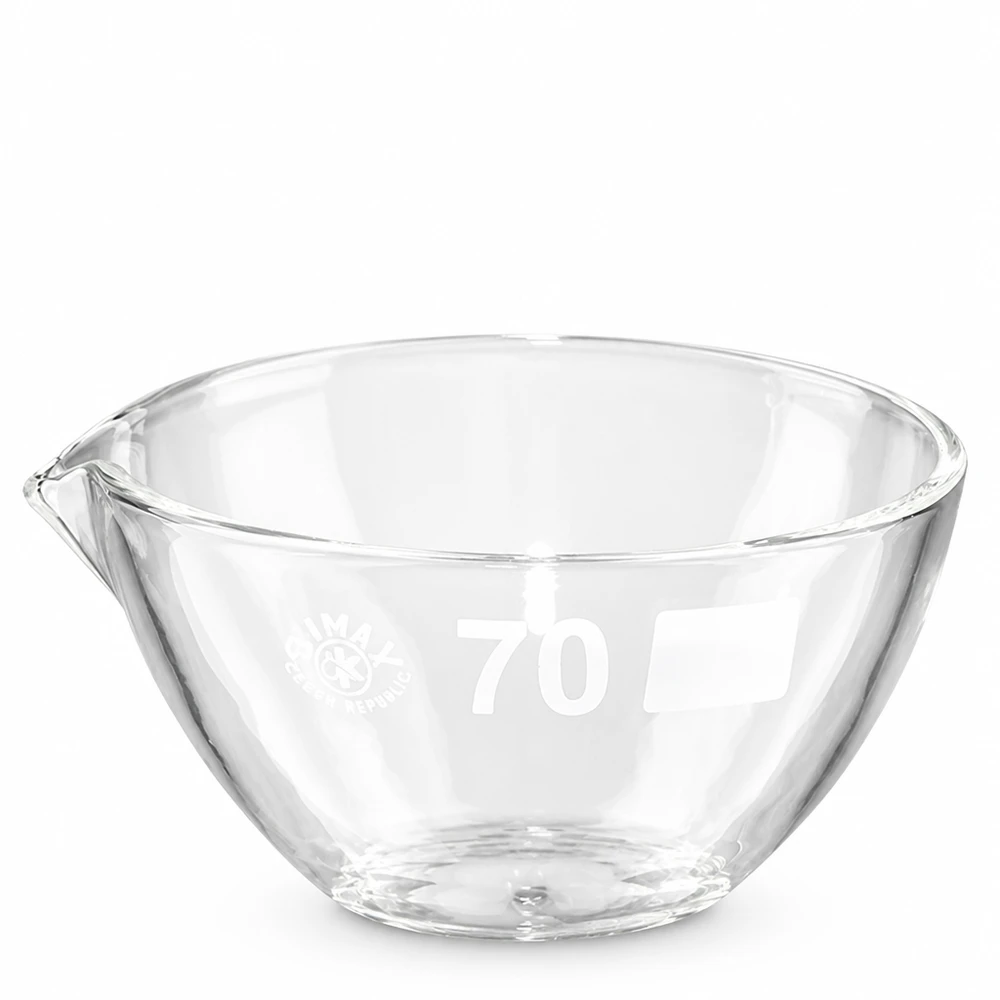 Placa de evaporação em vidro borossilicato de 60 ml com bico prático para utilização em laboratório