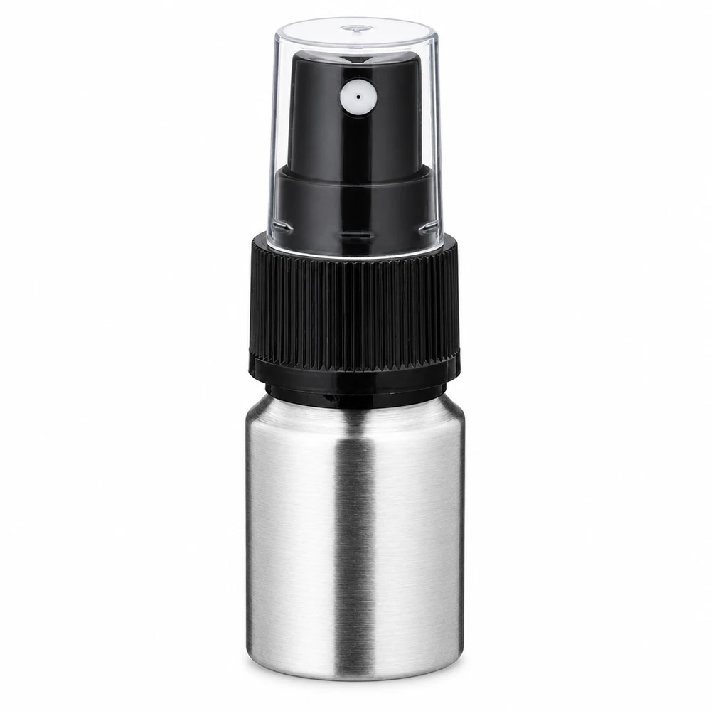 Frasco de alumínio polido de 10ml com atomizador Frasco de alumínio de 10 ml com bomba de pulverização - frasco atomizador compacto em alumínio para perfumes e cosméticos
