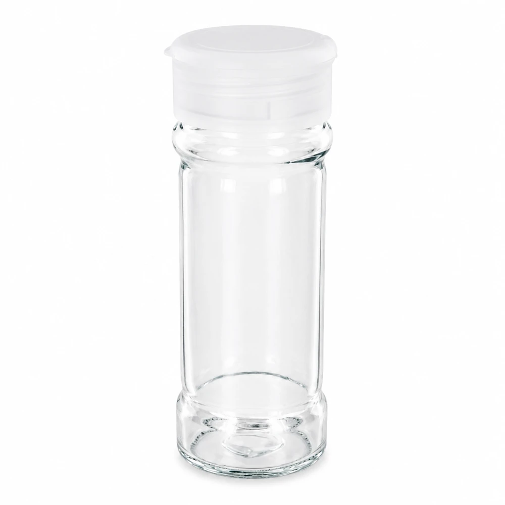 Frasco para sal/especiarias de 100 ml com espalhador, branco Frasco vazio para especiarias de 100 ml, em vidro transparente, com espalhador de plástico branco