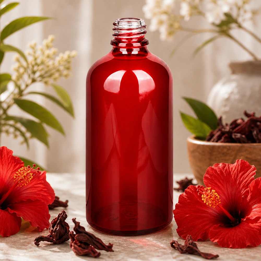 Frasco de vidro vermelho de 100 ml RedLine com superfície brilhante e rosca profissional UNiTWIST