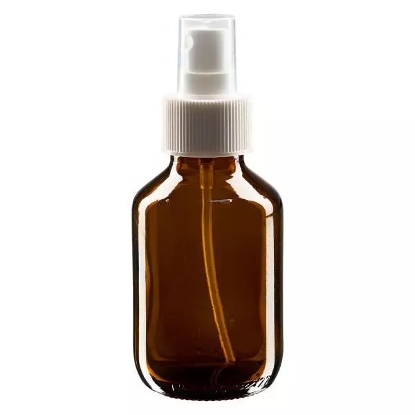 Frasco de medicamento de 100ml castanho, com pulverizador de bomba branco ApoGlas Frasco de medicamento de 100ml castanho, com pulverizador de bomba branco ApoGlas
