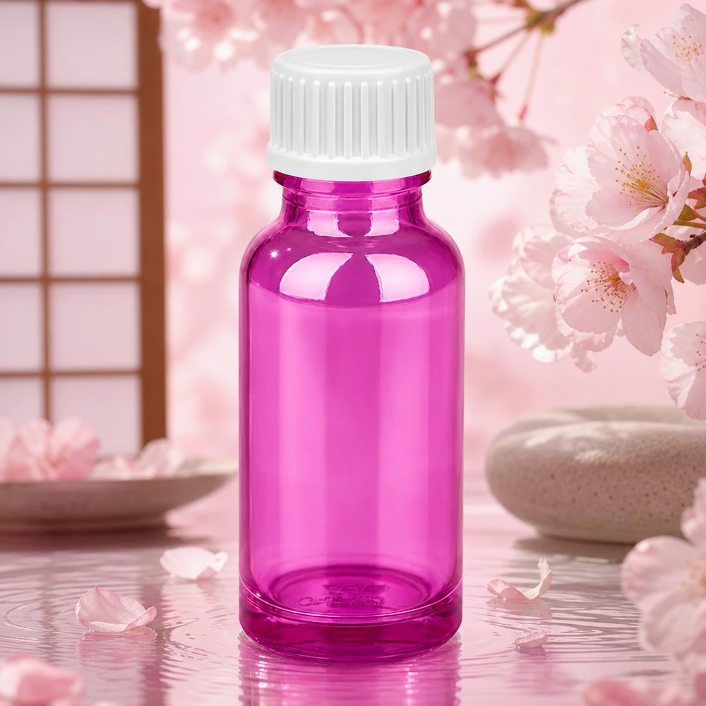 Frasco conta-gotas pequeno de 20 ml de cor púrpura brilhante com tampa standard branca