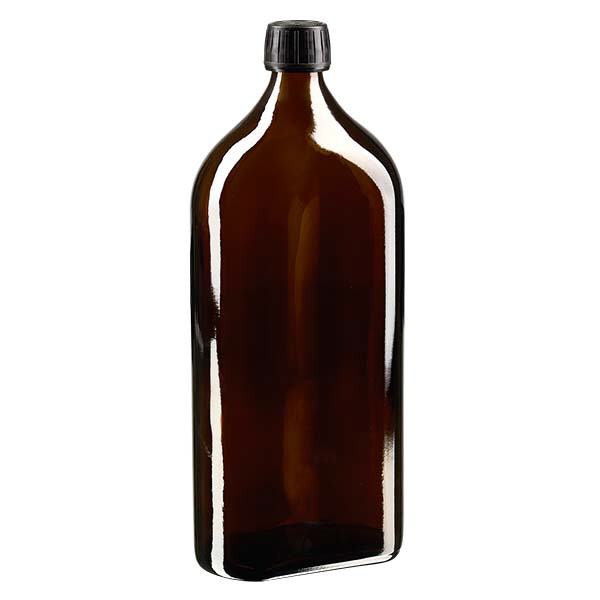 1000 ml Meplat tampa de rosca castanha com fecho inviolável preto disco EPE