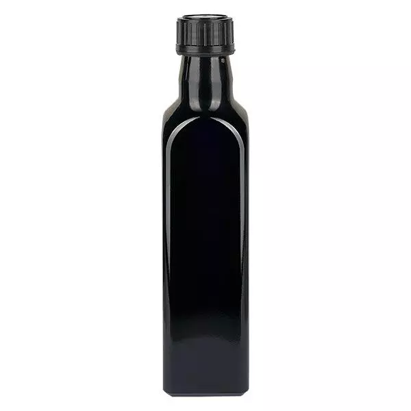 Frasco quadrado de vidro violeta 500ml (garrafa de óleo), UNI 10155 31.5x 24, incl. tampa de rosca preta 103574 Frasco quadrado de vidro violeta 500ml (garrafa de óleo), UNI 10155 31.5x 24, incl. tampa de rosca preta 103574