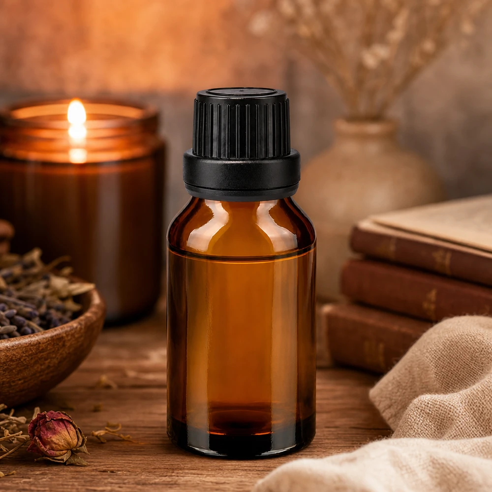 Frasco de farmácia castanho 15ml com tampa de rosca preta inviolável Frasco de farmácia para aromaterapia, 15 ml, de vidro castanho com tampa de rosca preta para óleos essenciais