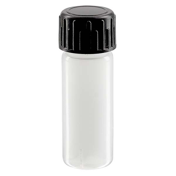 Frasco de amostra 5ml feito de PE-LD, natural completo com tampa de rosca preta Frasco de amostra 5ml feito de PE-LD, natural completo com tampa de rosca preta