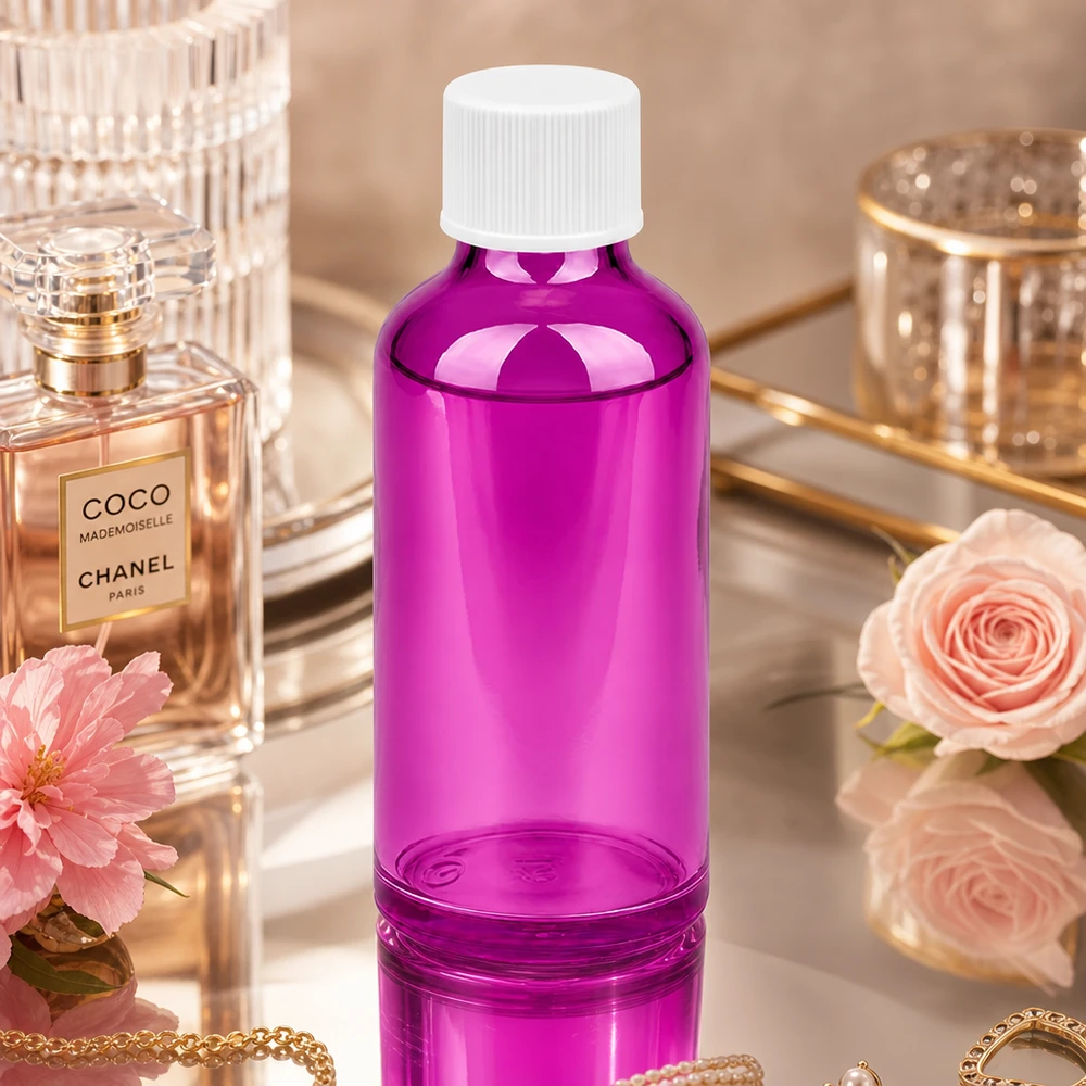 Frasco elegante de 50 ml com design Purple Line e tampa branca para um cuidado de pele luxuoso