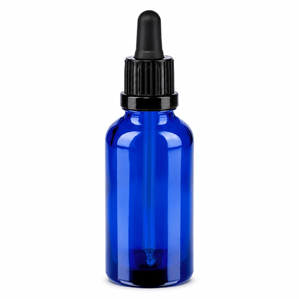 Frasco de pipeta de 30 ml em vidro azul com tampa preta OV BlueLine UT18/30