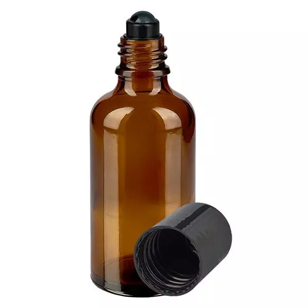 Frasco de farmácia castanho 50ml tampa roll-on preta Frasco de farmácia castanho 50ml tampa roll-on preta