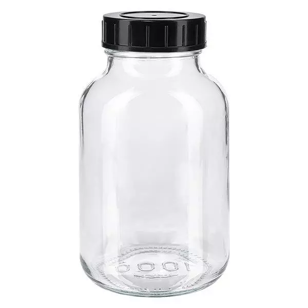 Garrafa de vidro transparente com gargalo largo de 1000 ml com tampa de rosca Garrafa de vidro transparente com gargalo largo de 1000 ml com tampa de rosca