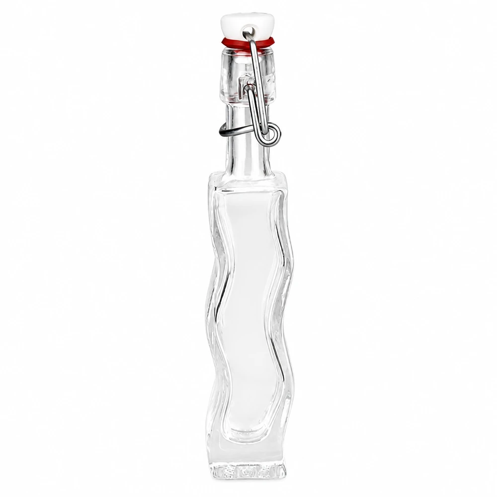 Garrafa de vidro de 40 ml Anna com vidro transparente e tampa basculante em PVC branco UNiTWIST, forma curva