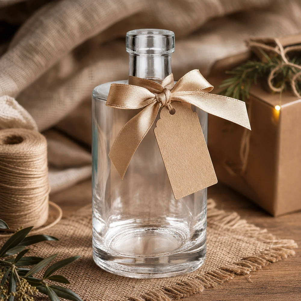 Garrafa de vidro de 350ml Marie com laço dourado e etiqueta de presente Embalagem rústica para presente Imagem 10 de 10