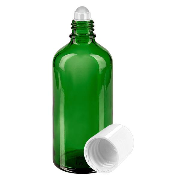 Frasco de farmácia verde 100ml tampa roll-on branca Frasco de farmácia verde 100ml tampa roll-on branca