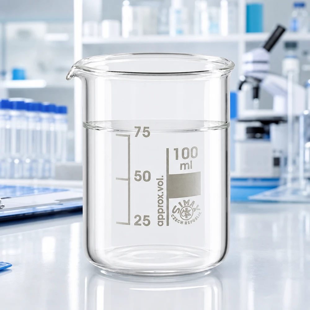 Copo transparente de 100 ml em vidro borossilicato robusto com graduação precisa do volume