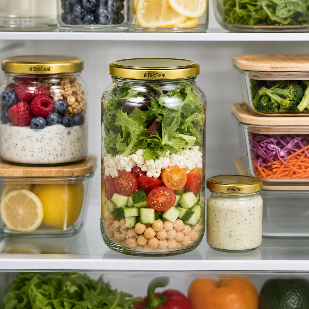 UNiTWIST Runda1062 Frigorífico de preparação de refeições Salada em camadas Salada TO82 BioSeal Gold Lid Frasco de armazenamento para manter fresco