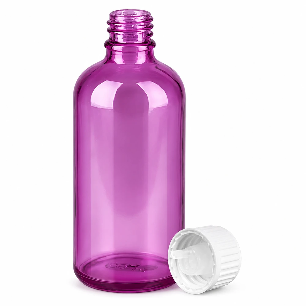 Frasco conta-gotas PurpleLine de 100 ml violeta transparente com bico conta-gotas preciso de 0,9 mm para uma dosagem exacta