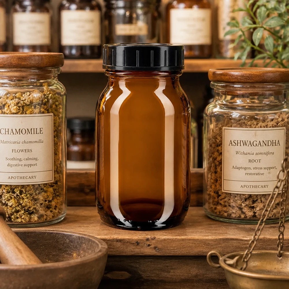 Frasco de 100 ml com tampa de rosca em vidro âmbar de alta qualidade, ideal para ervas aromáticas e especiarias